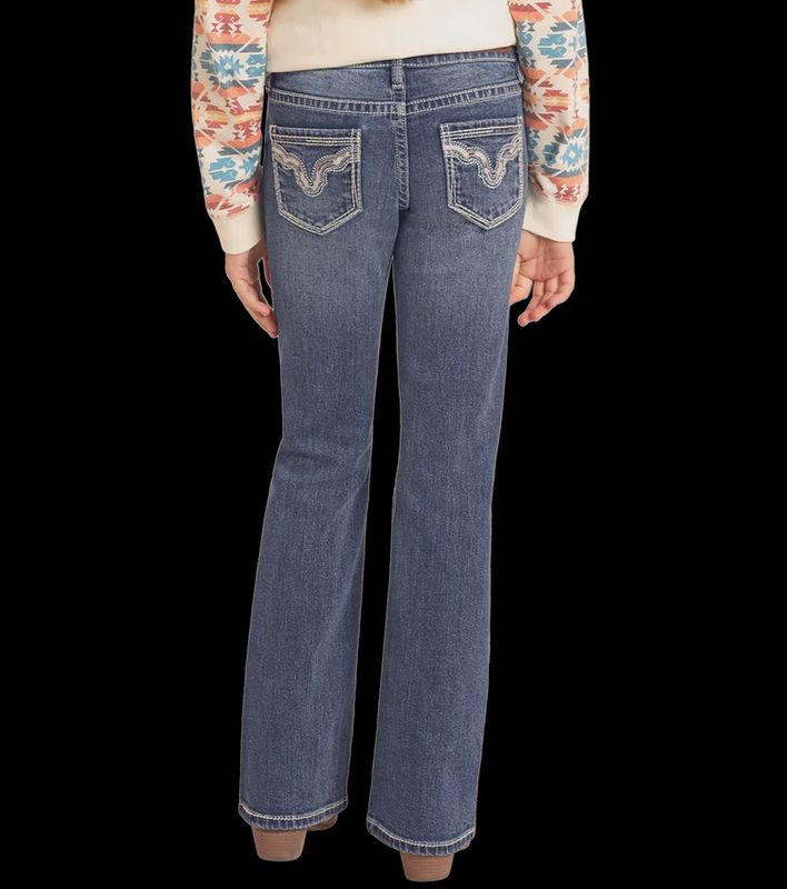 BG4MD04798 GIRL&#39;S ROCK &amp; ROLL BOOT CUT JEAN WITH COWHIDE EMBELLISHMENTS ON POCKETS