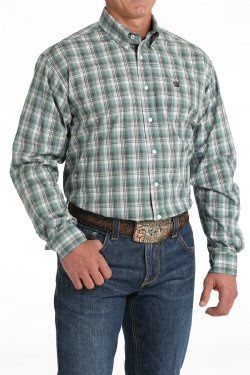 MTW1105828 MEN'S CINCH GREEN PLAID LONG-SLEEVE WESTERN SHIRT