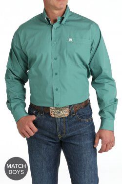 MTW1105826 MEN&#39;S CINCH GREEN SOLID LONG-SLEEVE WESTERN SHIRT