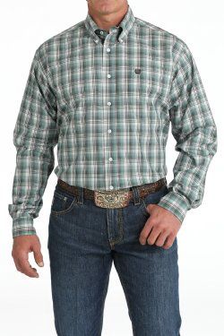MTW1105828 MEN'S CINCH GREEN PLAID LONG-SLEEVE WESTERN SHIRT
