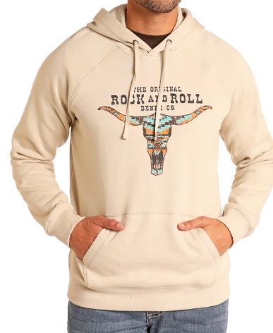 BU94T05061 UNISEX ROCK &amp; ROLL TAN GRAPHIC LOGO HOODIE