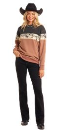 BW91T05254 WOMEN&#39;S ROCK &amp; ROLL BLACK SCENERY BORDER SWEATSHIRT