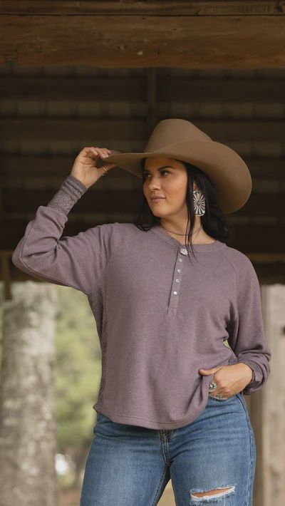 HT1792LTPL WOMEN&#39;S HOOEY LIGHT PURPLE LONG-SLEEVE THERMAL HENLEY