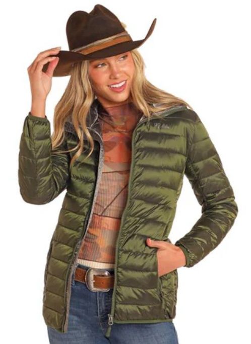 DW92C04159 WOMEN&#39;S POWDER RIVER OLIVE PUFFER JACKET