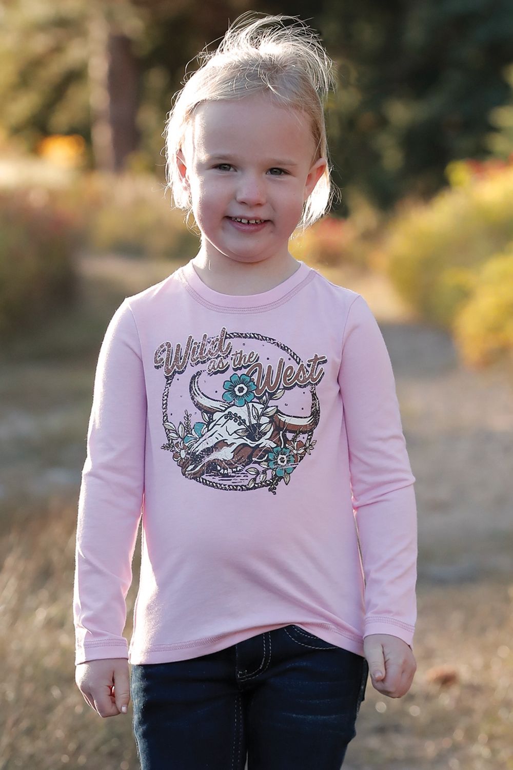 CTK8860004 GIRL&#39;S CRUEL GIRL PINK &quot;WILD AS THE WEST&quot; GRAPHIC LONG-SLEEVE TEE