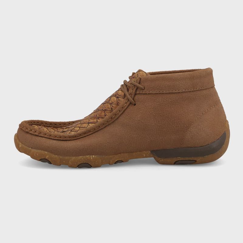 WDM0160 WOMEN'S TWISTED X TAN CHUKKA DRIVING MOCS WITH PIRARUCU ACCENT TOP
