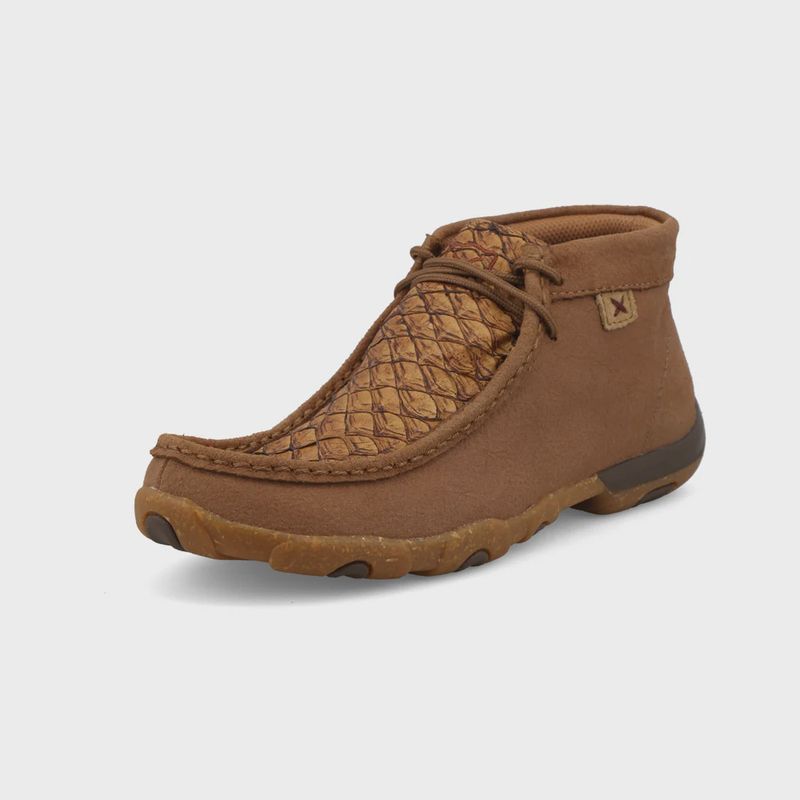 WDM0160 WOMEN&#39;S TWISTED X TAN CHUKKA DRIVING MOCS WITH PIRARUCU ACCENT TOP