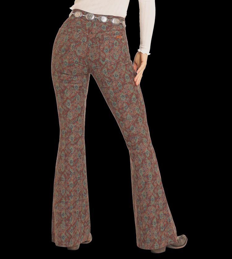 BW6PD04745 WOMENS&#39; ROCK &amp; ROLL REVERSIBLE AZTEC BUTTON FLARE - BROWN