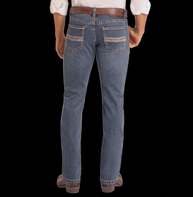 BM1RD04867 MEN&#39;S ROCK &amp; ROLL MEDIUM VINTAGE WASH REVOLVER STRAIGHT BOOT SLIM FIT JEAN