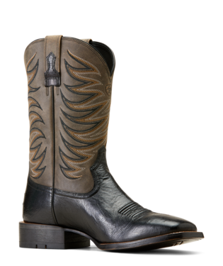 10046953 MEN'S ARIAT 11" JET BLACK SMOOTH QUILL OSTRICH / SMOKEY GRAY BADLANDS WESTERN BOOT