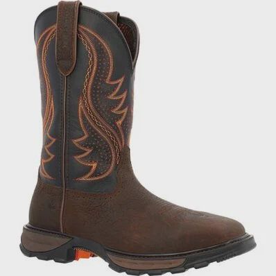 DDB0478 MEN&#39;S DURANGO 11&quot; TOBACO LEAF &amp; BLACK ECLIPSE SQUARE *STEEL* TOE WORK BOOT W/ INSUL-KUL