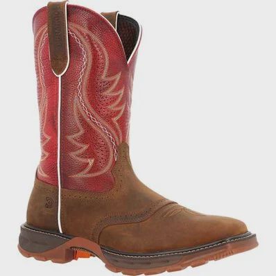 DDB0479 MEN&#39;S DURANGO 11&quot; BRIAR BROWN &amp; CRIMSON RED SQUARE-TOE WORK BOOT W/ INSUL-KUL