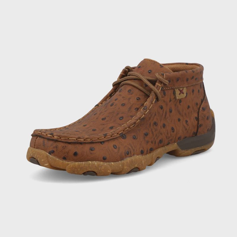 YDM0052 YOUTH TWISTED X COGNAC OSTRICH PRINT CHUKKA DRIVING MOCS