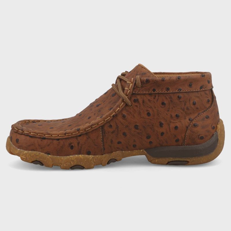 YDM0052 YOUTH TWISTED X COGNAC OSTRICH PRINT CHUKKA DRIVING MOCS