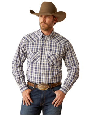 10054074 MEN&#39;S ARIAT PRO SERIES CAINE LONG-SLEEVE SNAP WESTERN SHIRT - NAVY