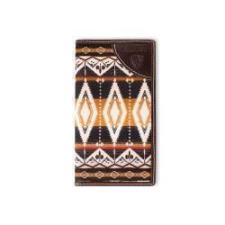 A3559402 ARIAT BROWN, BLACK, &amp; ORANGE AZTEC WESTERN RODEO WALLET