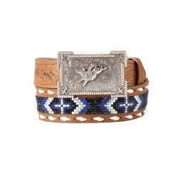 D120003327 BOY&#39;S FEATHER EMBOSSED BEAD INLAY BELT