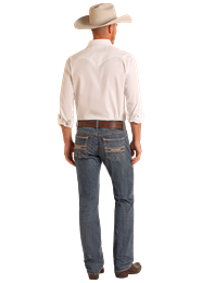 BM1RD05574 MEN&#39;S ROCK &amp; ROLL LEATHER EMBROIDERED POCKET REVOLVER JEANS