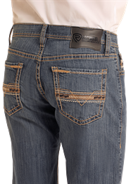 BM1RD05574 MEN'S ROCK &amp; ROLL LEATHER EMBROIDERED POCKET REVOLVER JEANS