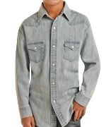 BBN2S03701 KID&#39;S ROCK &amp; ROLL LIGHT DENIM SOLID SNAP WESTERN SHIRT