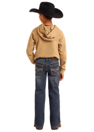BB0BD05593 BOY&#39;S ROCK &amp; ROLL LADDER STITCH EMBROIDERED POCKET BOOT CUT JEANS