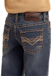 BB0BD05593 BOY'S ROCK &amp; ROLL LADDER STITCH EMBROIDERED POCKET BOOT CUT JEANS