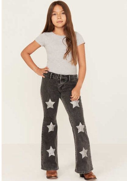 BG6PD05337 GIRL&#39;S ROCK &amp; ROLL STAR PRINT FLARE JEANS
