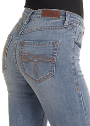 BW4MD05314 WOMEN'S ROCK &amp; ROLL DISTRESSED MID-RISE BOOT CUT JEANS