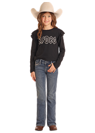 BG4MD05374 GIRL'S ROCK &amp; ROLL PETAL COWHIDE EMBROIDERED POCKET BOOT CUT JEANS