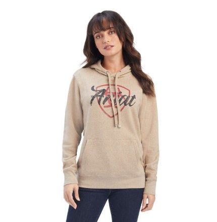 10041660 WOMEN&#39;S ARIAT SHIELD LOGO HOODY - DARK OATMEAL HEATHER