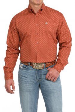 MTW1105847 MEN&#39;S CINCH ORANGE LONG-SLEEVE PRINTED WESTERN SHIRT