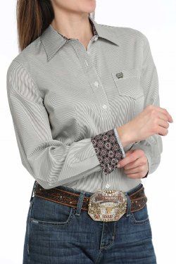 MSW9164233 WOMEN&#39;S CINCH OLIVE STRIPE LONG-SLEEVE WESTERN SHIRT