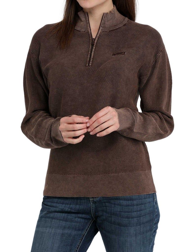 MAK9911001 WOMEN&#39;S CINCH BROWN 1/4 ZIP SWEATER