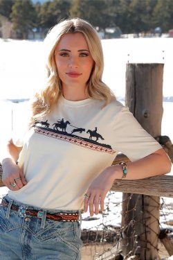 CTK7450012 WOMEN&#39;S CRUEL GIRL CREAM GRAPHIC SHORT-SLEEVE TEE