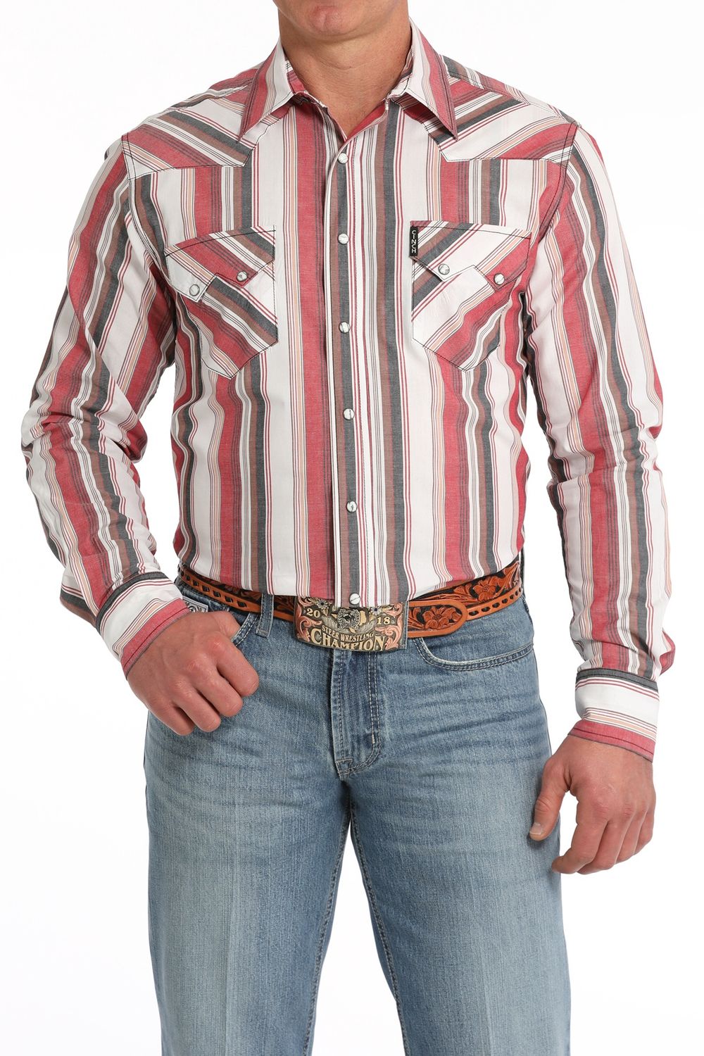 MTW1301079 MEN&#39;S CINCH WHITE STRIPED LONG-SLEEVE MODERN FIT WESTERN SHIRT