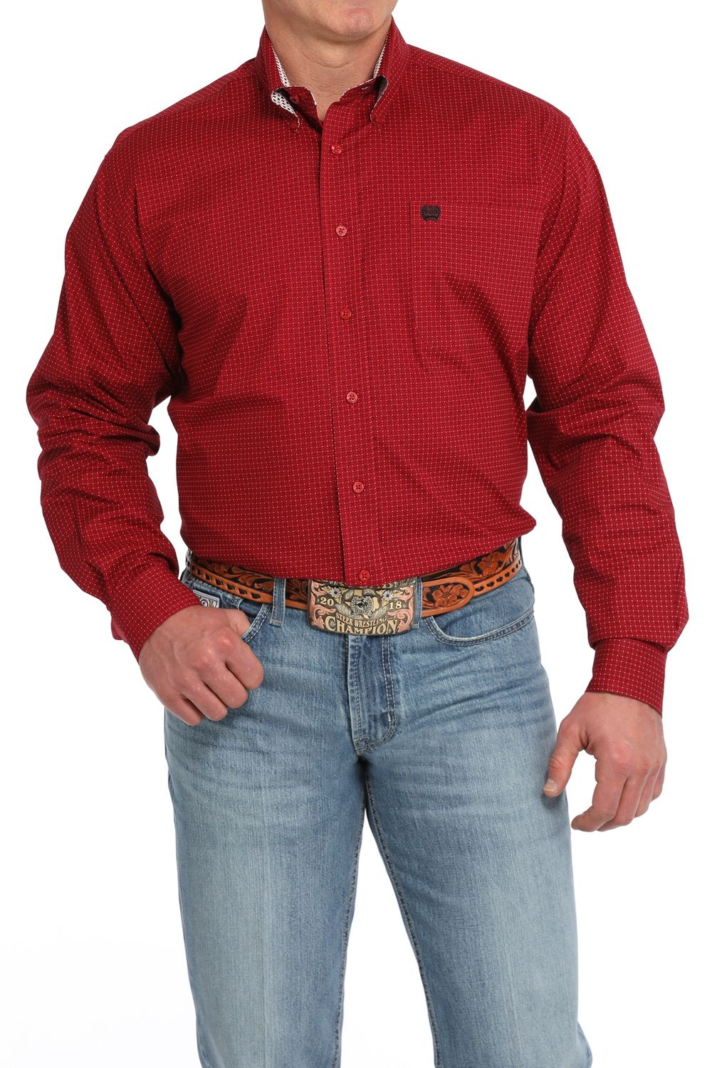 MTW1105841 MEN&#39;S CINCH RED LONG-SLEEVE PRINTED WESTERN SHIRT