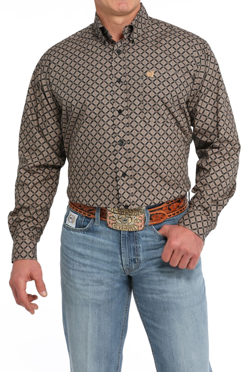 MTW1105836 MEN&#39;S CINCH BLACK LONG-SLEEVE PRINTED WESTERN SHIRT