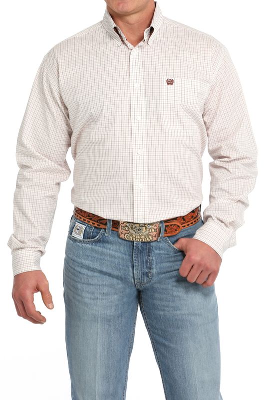 MTW1105834 MEN&#39;S CINCH WHITE LONG-SLEEVE PLAID WESTERN SHIRT