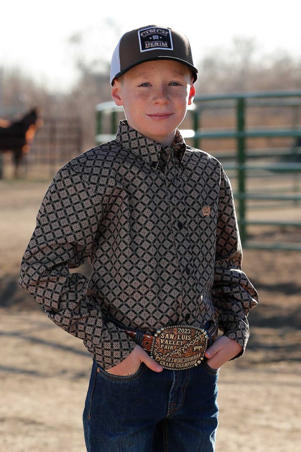 MTW7060360 BOY&#39;S CINCH BLACK LONG-SLEEVE PRINTED WESTERN SHIRT