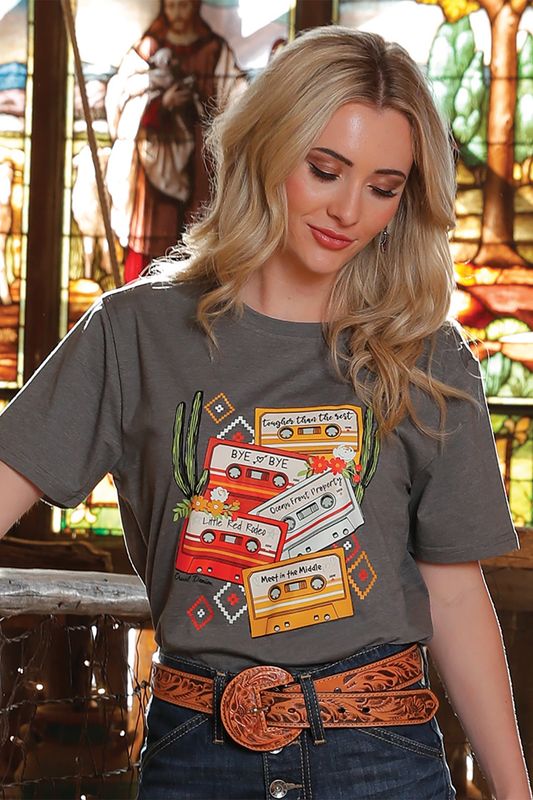 CTK7450013 WOMEN&#39;S CRUEL GIRL GRAY SHORT-SLEEVE GRAPHIC TEE