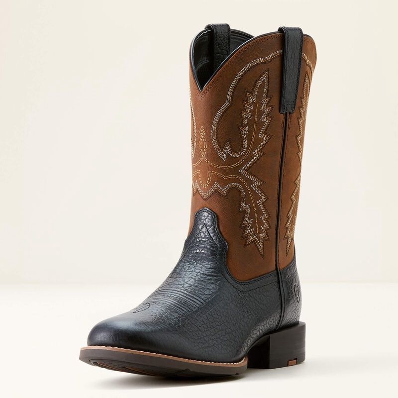 10053659 MEN&#39;S ARIAT SPORT STRATTEN ROUND-TOE COWBOY BOOT - BLACK &amp; WEATHERED CHESTNUT