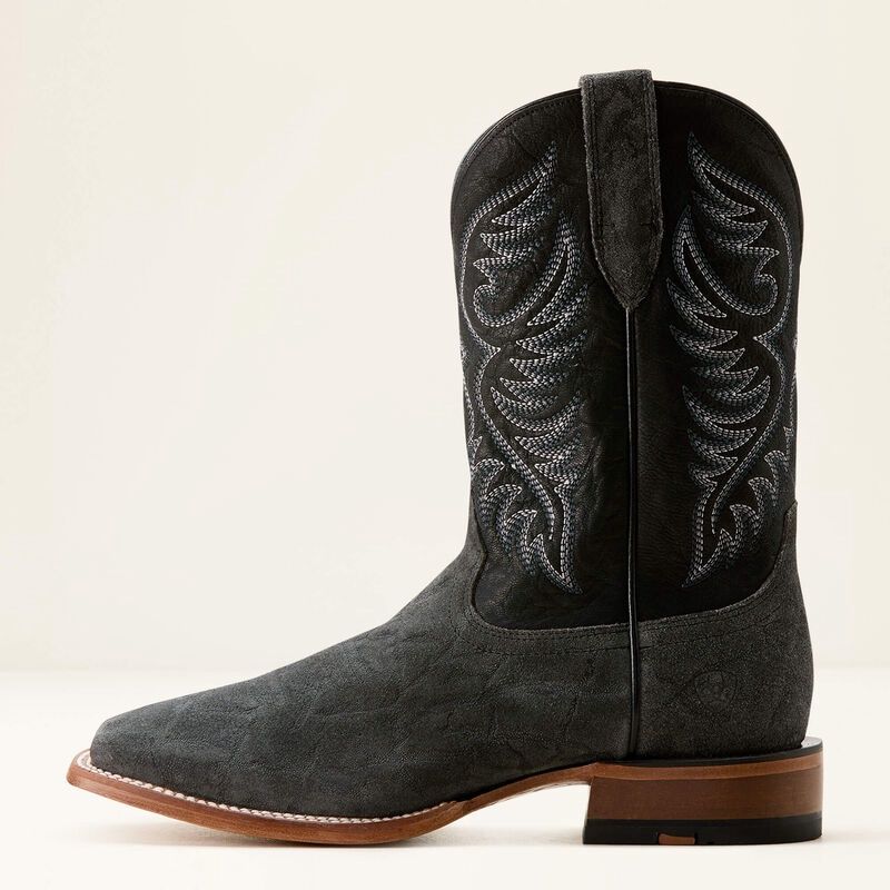 10053632 MEN'S ARIAT WILEY COWBOY SQUARE-TOE BOOT - BLACK ELEPHANT ROUGHOUT PRINT / BOYOU BLACK