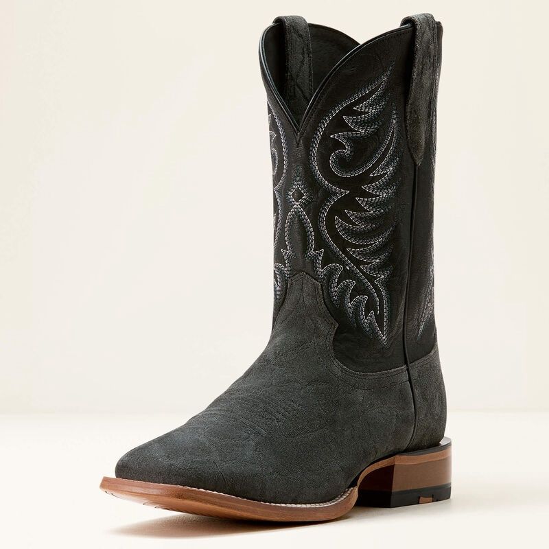 10053632 MEN&#39;S ARIAT WILEY COWBOY SQUARE-TOE BOOT - BLACK ELEPHANT ROUGHOUT PRINT / BOYOU BLACK