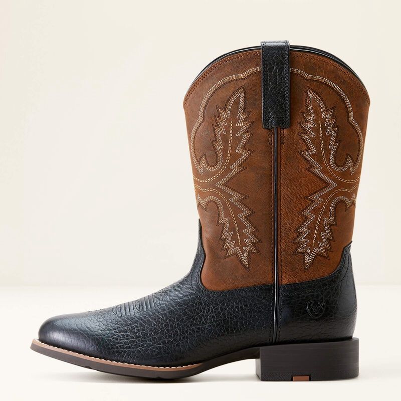 10053659 MEN'S ARIAT SPORT STRATTEN ROUND-TOE COWBOY BOOT - BLACK &amp; WEATHERED CHESTNUT