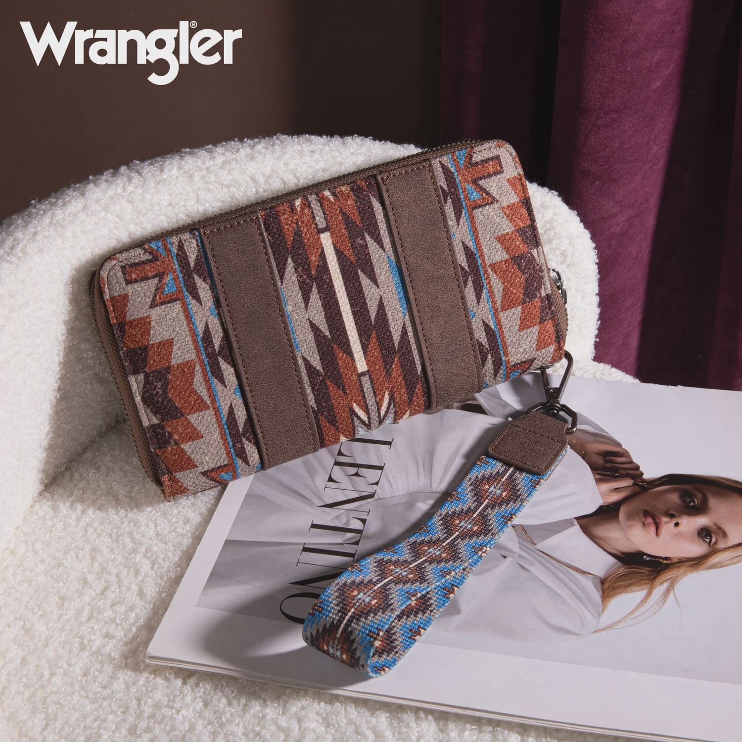 WG2213-W006 WRANGLER SOUTHWESTERN ART PRINT WALLET - COFFEE
