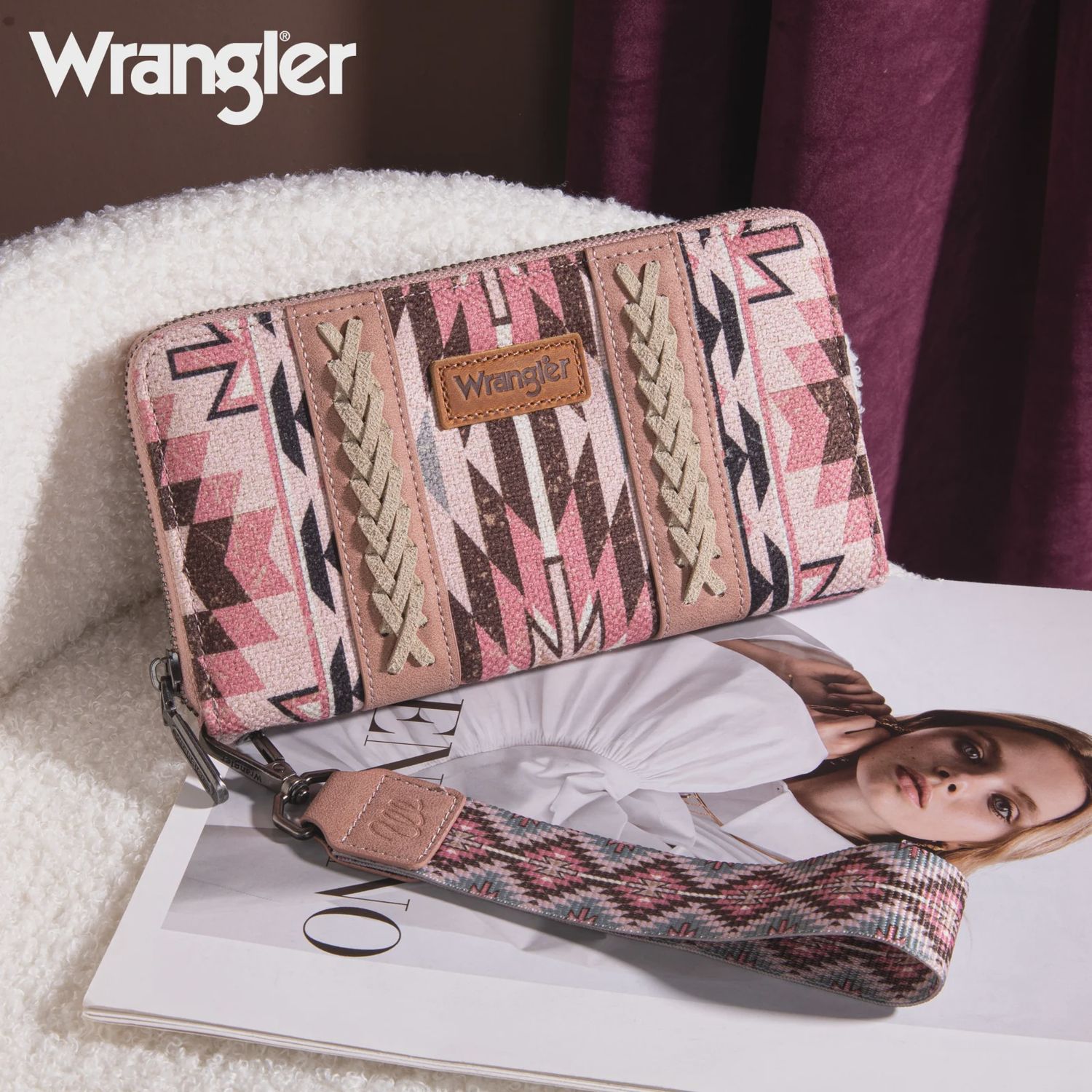 WG2213-W006 WRANGLER SOUTHWESTERN ART PRINT WALLET - DARK PINK