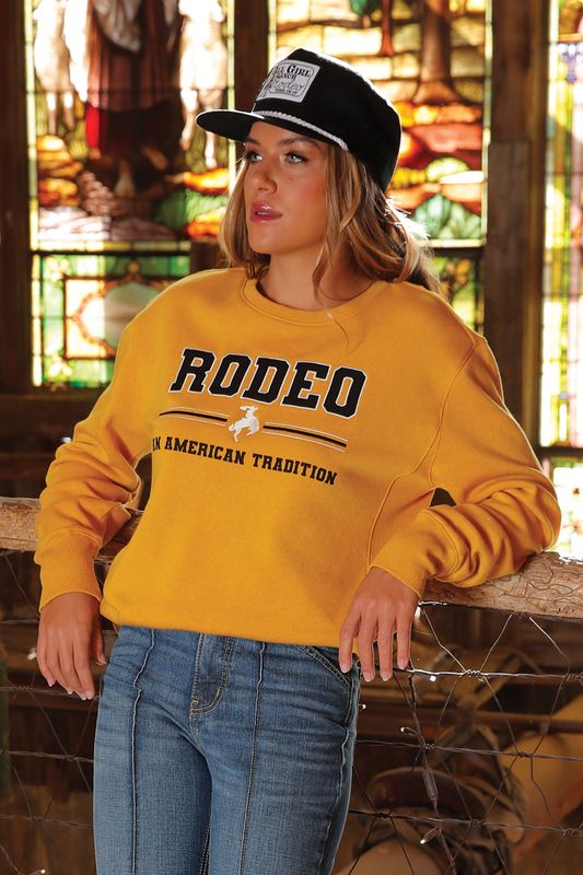 CWK7500001 WOMEN&#39;S CRUEL GIRL &quot;RODEO&quot; YELLOW CREWNECK SWEATSHIRT