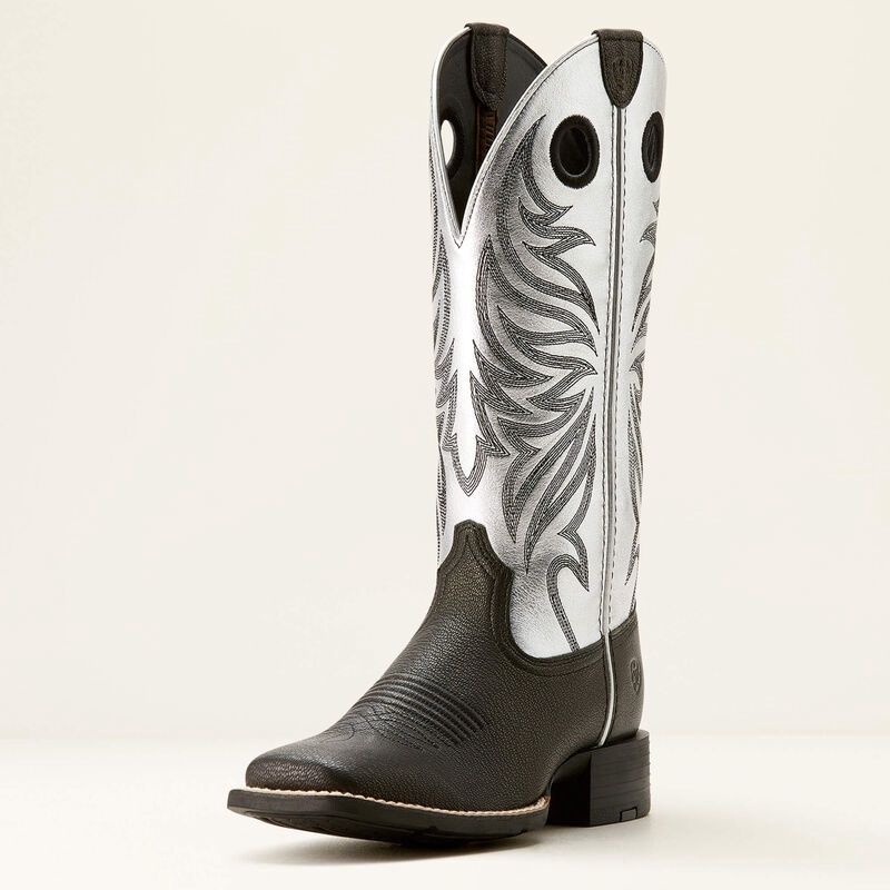 10053729 WOMEN&#39;S ARIAT 13&quot; ROUND UP RYDER - ANTIQUE SILVER &amp; DARK CARBON SQUARE TOE WESTERN BOOT