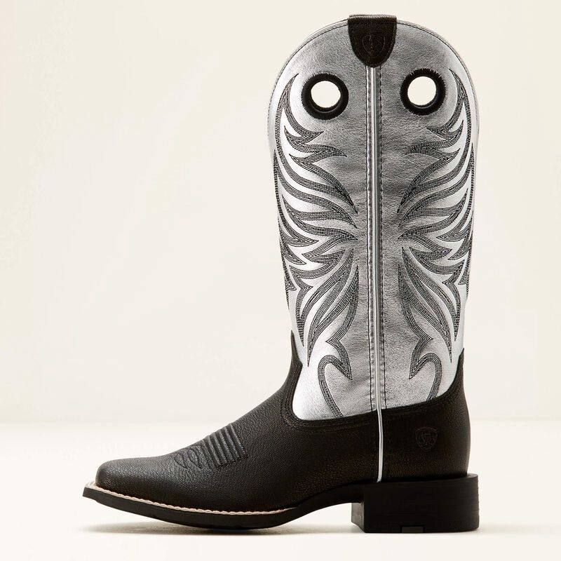 10053729 WOMEN'S ARIAT 13" ROUND UP RYDER - ANTIQUE SILVER &amp; DARK CARBON SQUARE TOE WESTERN BOOT