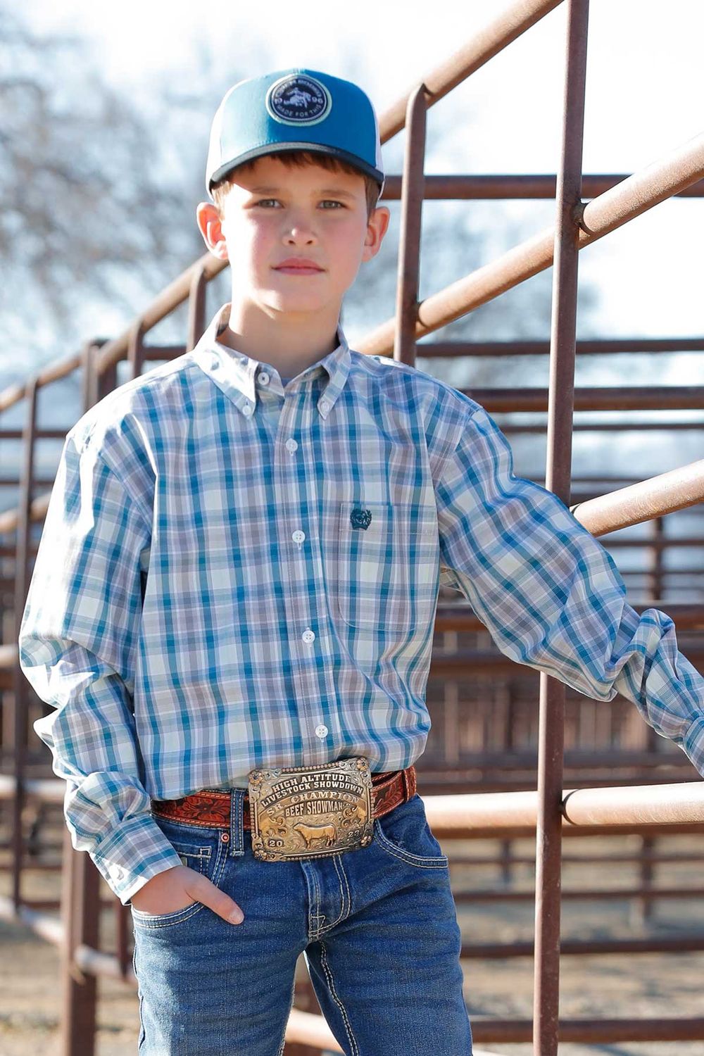MTW7060369 BOY&#39;S CINCH LONG-SLEEVE PLAID BUTTON DOWN WESTERN SHIRT